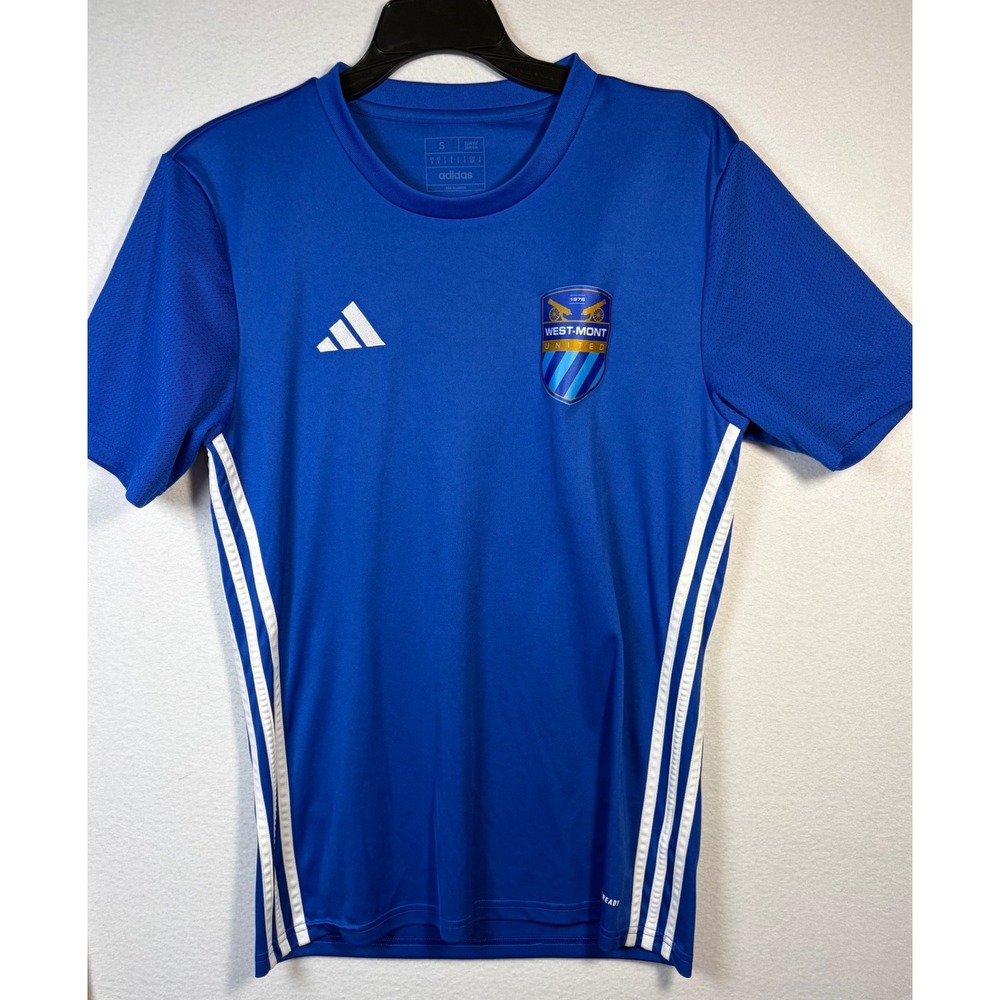 Adidas Soccer Jersey Men Small Blue Excellent West-Mont United Slim Fit T-Shirt